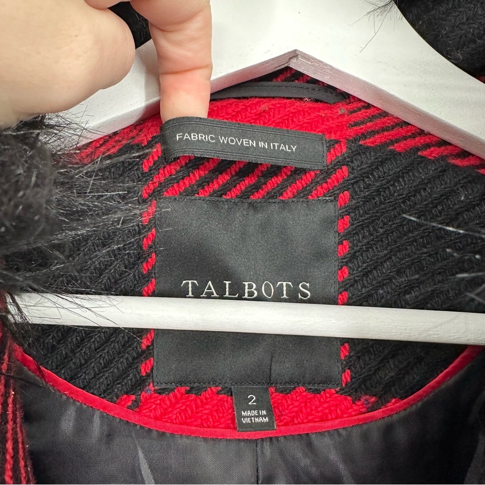Talbots Faux Fur Trim Wool Blend in Buffalo Check Coat Sz 2 - Picture 4 of 7